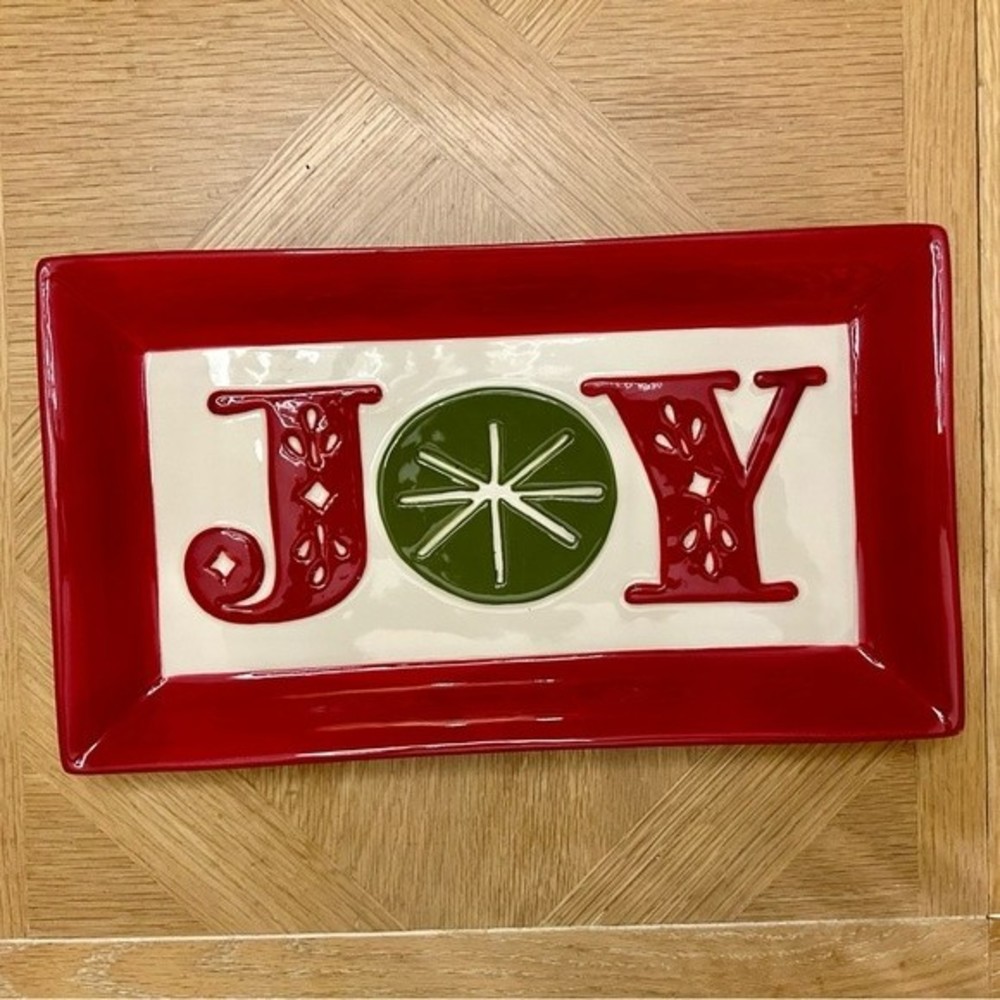 Hallmark ceramic JOY holiday tray in red, white and green - Picture 5 of 5